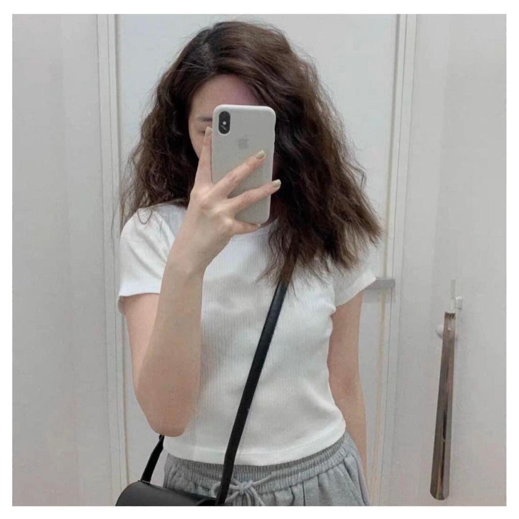 UNIQLO Nhật chính hãng - Áo thun tăm cổ tròn dáng croptop