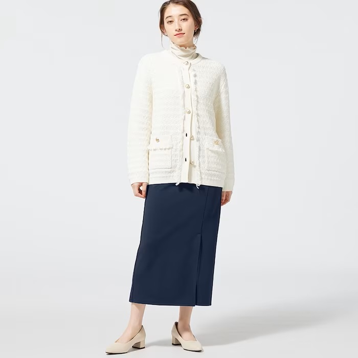 (GU Nhật chính hãng) - Chân váy vải tây xẻ tà Narrow midi skirt