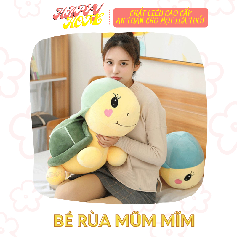 Gấu bông có mền, bộ chăn gối văn phòng 3 trong 1 hình rùa đội mũ ngộ nghĩnh Happy Home