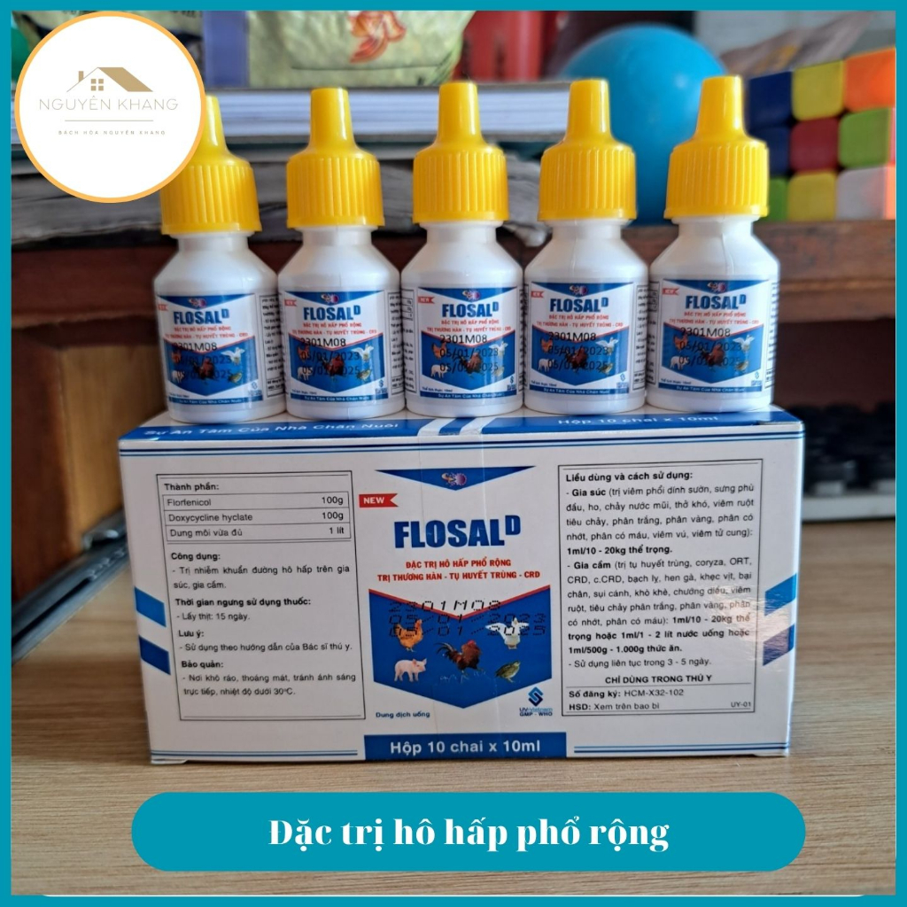 Flosal D, thuốc chuyên hô hấp cho gà đá gà chọi gà nòi gà tre trị thương hàn tụ huyết trùng, CRD dung tích 10ml