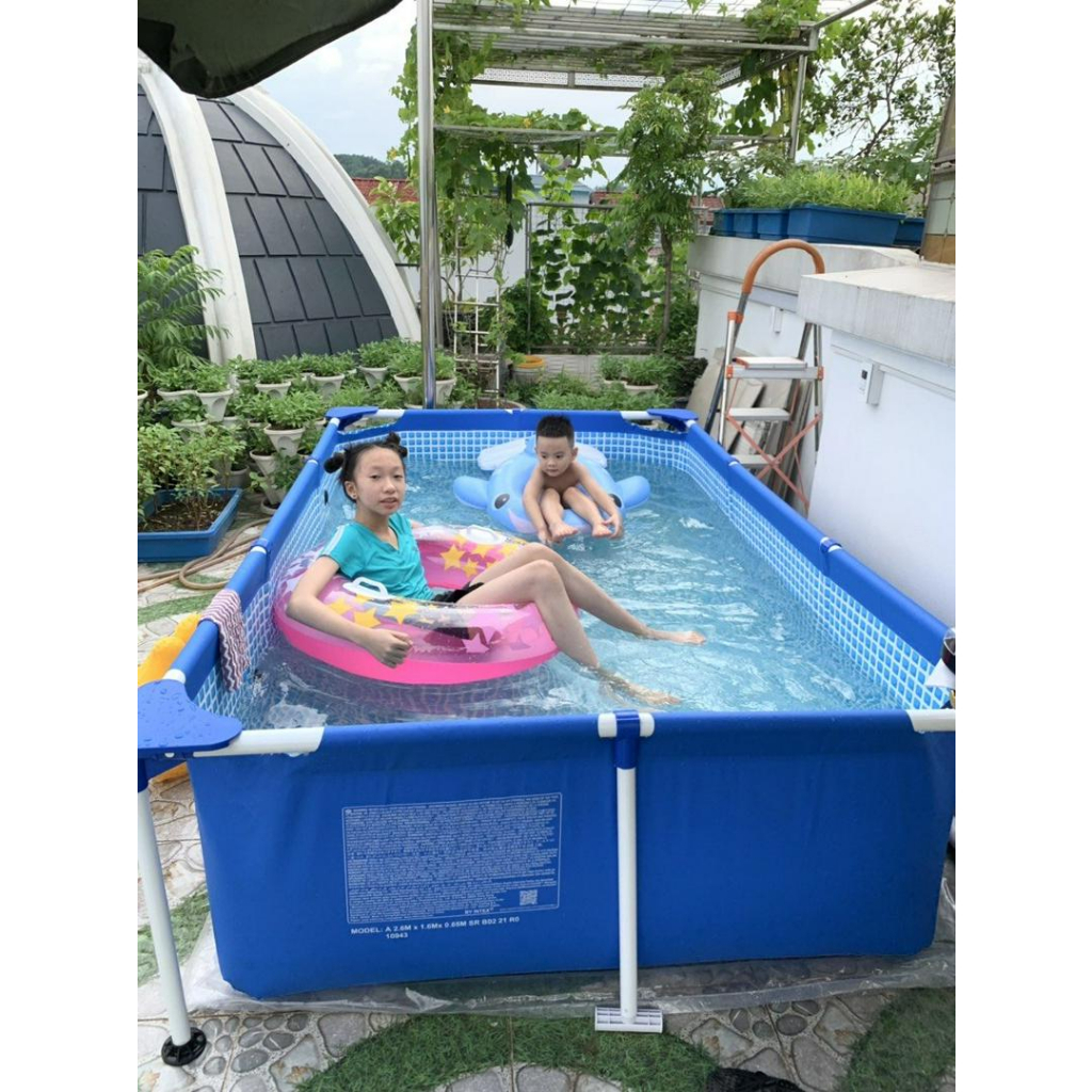 Bể Bơi khung kim loại cao cấp Cao Cấp 220cmX150cmX60cm 28270 Qùa tặng trị giá 180k gồm 2 phao 1 bóngi