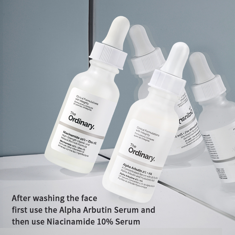 BỘ SẢN PHẨM CHO CHẾ ĐỘ TRỊ MỤN CẢI THIỆN NHƯỢC ĐIỂM DA CỦA THE ORDINARY -Niacinamide 10% + Zinc 1% 30ml & Alpha Arbutin 2% + HA Serum 30ml