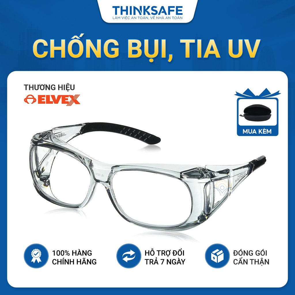 Kính bảo hộ cao cấp Elvex SG37C chống bụi chống tia UV đeo cùng kính cận trong suốt Kính chống bụi đi đường - THINKSAFE