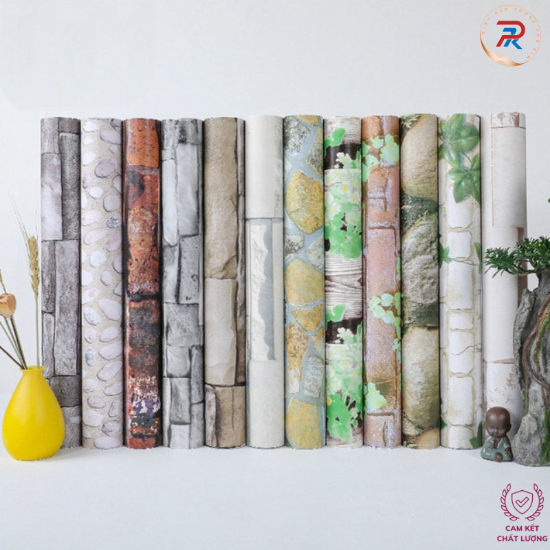 Giấy dán tường PK khổ rộng 45CM có sẵn keo dán - MẪU GẠCH ĐÁ PHONG CÁCH GTDPK011