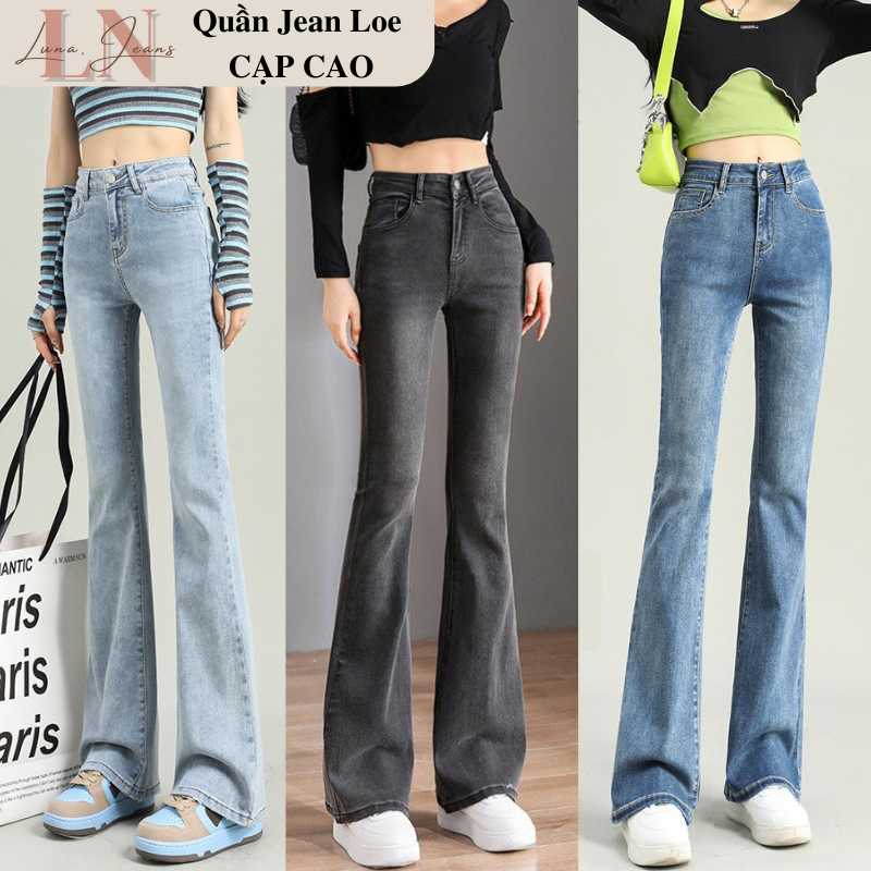 Quần jeans nữ ống loe co giãn, quần bò jean nữ ống đứng rộng suông CẠP CAO cao cấp Hottrend 2023 LUNA T023