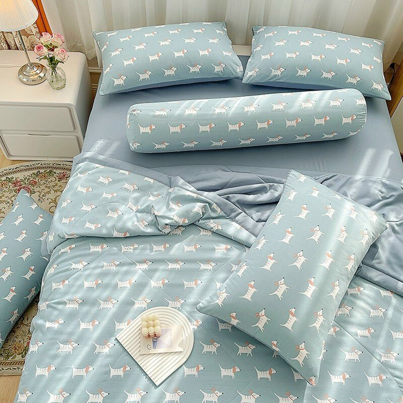 Bộ Chăn Chần Ga Giường Vỏ Gối 5 Món Cotton Đũi VIE HOME - Bedding Cao Cấp Hoa Lá Đủ Size Nệm M6/M8