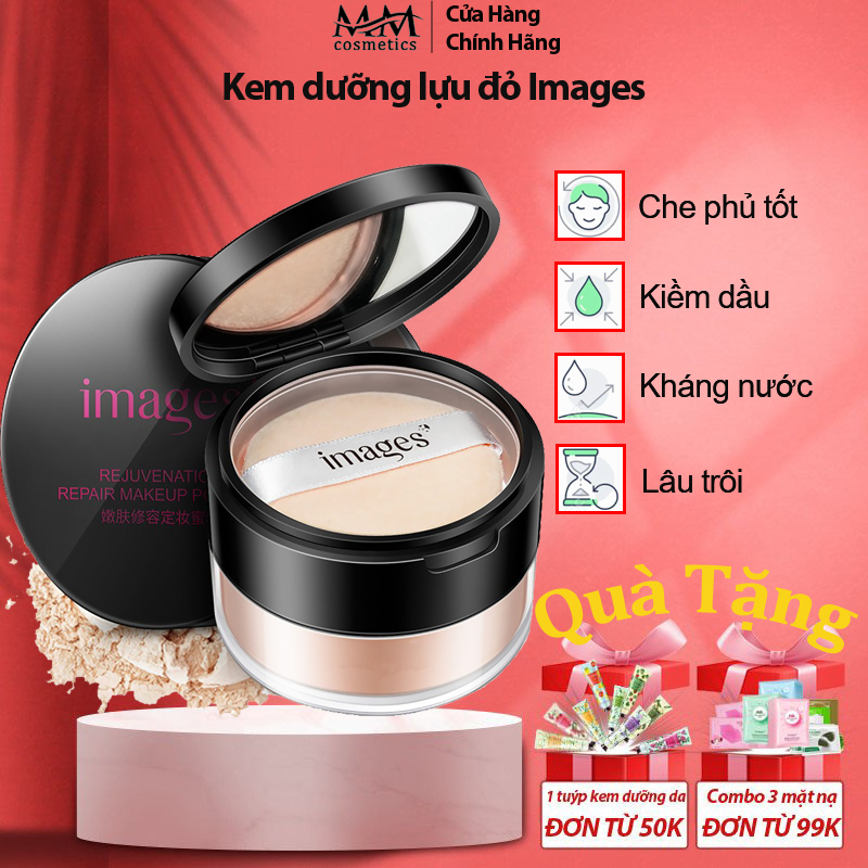Phấn phủ che khuyết điểm images kiềm dầu lâu trôi, không thấm nước có gương trong nắp hộp