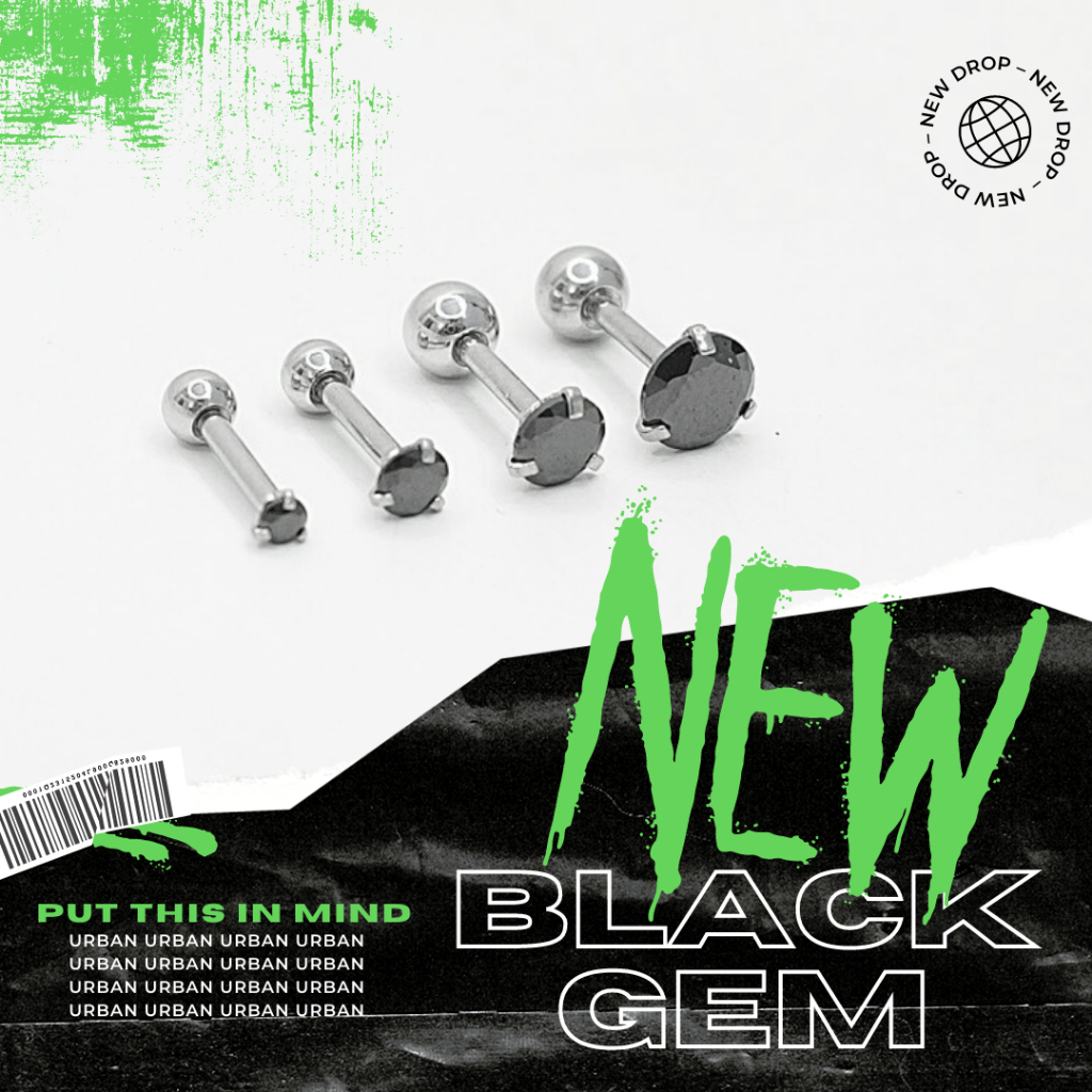 [1 Chiếc] Khuyên tai, chất liệu thép không gỉ ĐÁ ĐEN Không Ngứa Không Đen urban  [bấm]