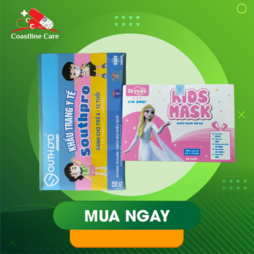 Khẩu trang Trẻ em KIDS MASK Skysafe Kháng khuẩn, mềm mượt, in nhiều hình xinh xắn, 4 lớp dày đẹp, chống tia UV (hộp 50c)