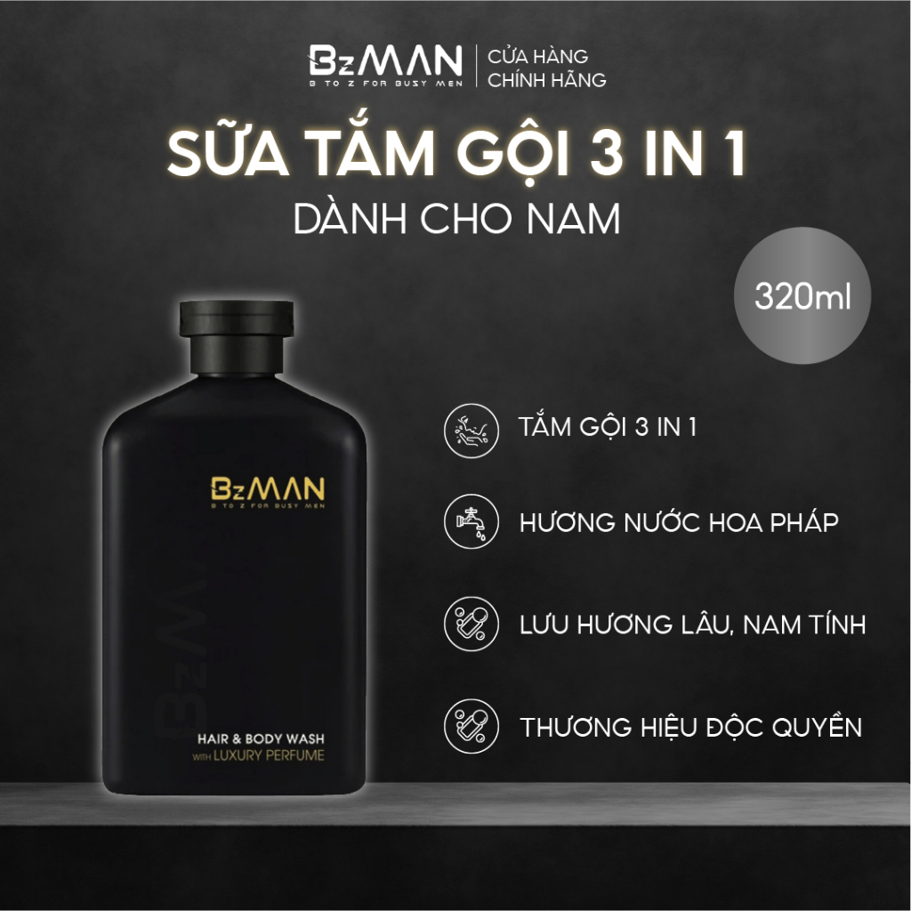 Sữa tắm gội Nam hương nước hoa cao cấp BzMan 320ml