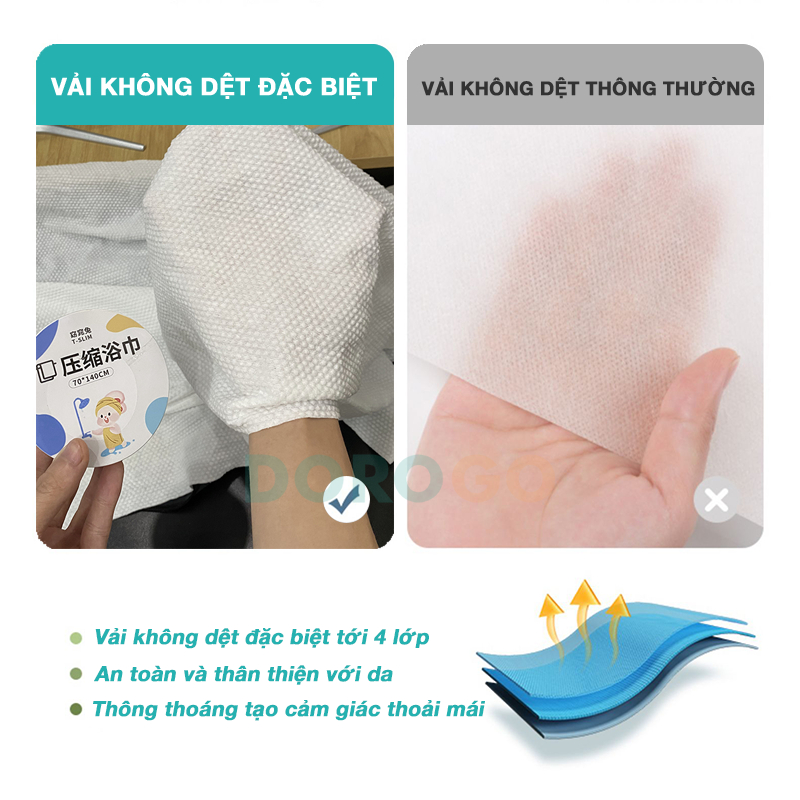 Khăn tắm nén du lịch 70x140cm an toàn loại dày DOROGO - KN1