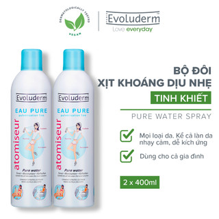 Bộ 2 Xịt khoáng dưỡng da cấp ẩm Evoluderm Atomiseur Eau Pure 400ml/chai
