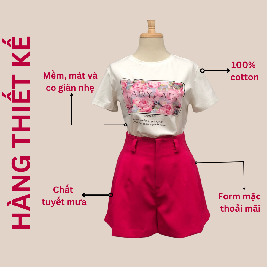Áo phông áo thun cotton 100%, mềm mát, co giãn nhẹ, thấm hút mồ hôi LADYLADI họa tiết sắc nét giặt được bằng máy NA02