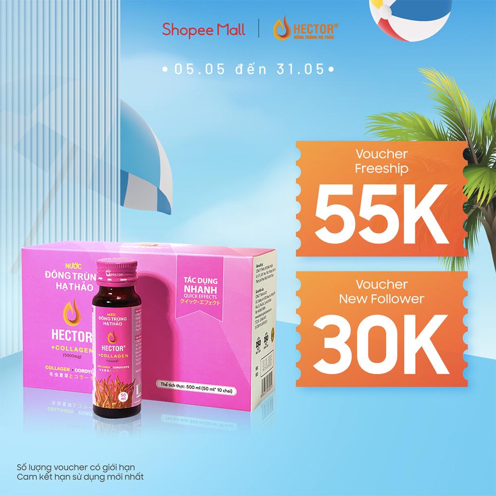Hộp 10 Chai Nước Uống Đông Trùng Hạ Thảo HECTOR Collagen chống lão hóa da cấp ẩm (10x50ml)