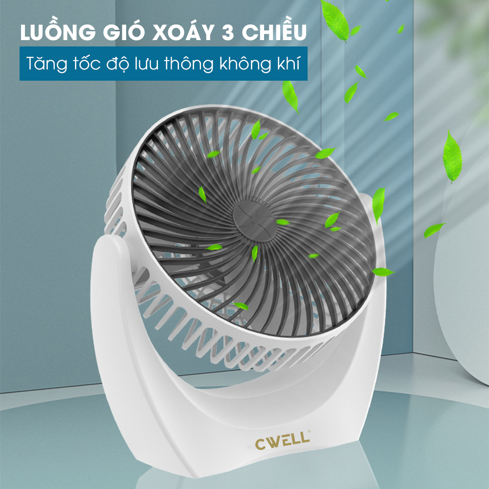 Quạt mini để bàn, quạt tích điện, quạt cầm tay chính hãng CWELL, động cơ không tiếng ồn, Pin khủng, Bán chạy nhất 2023