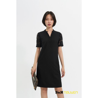 SONNGUYEN Đầm suông phối ren cổ tàu cho người béo bụng 77401