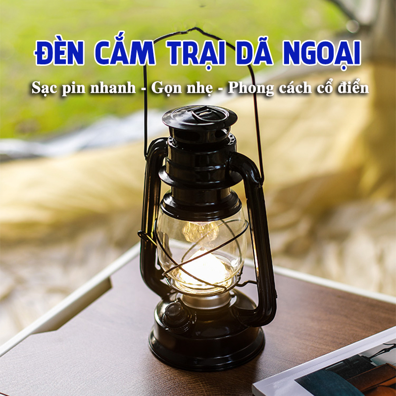 Đèn Cắm Trại Đèn Bão Sạc Pin Nhỏ Gọn Phong Cách Vintage Chống Gió Chống Nước Đèn Măng Xông Tiện Lợi Dễ Đem Theo VT207