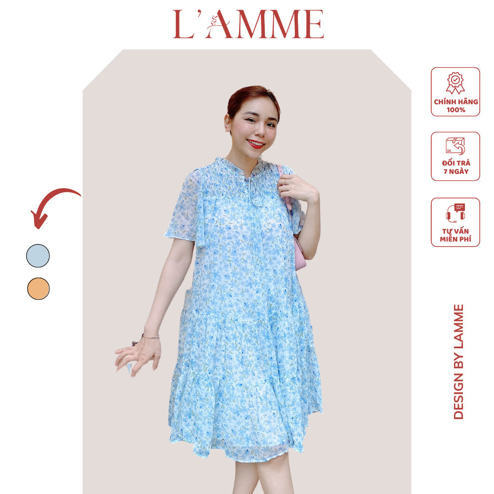 Đầm bầu LILAC, váy bầu mùa hè chất liệu Tơ 2 lớp nhẹ nhàng, bay bổng họa tiết hoa nhí dễ thương, phù hợp đi làm đi chơi