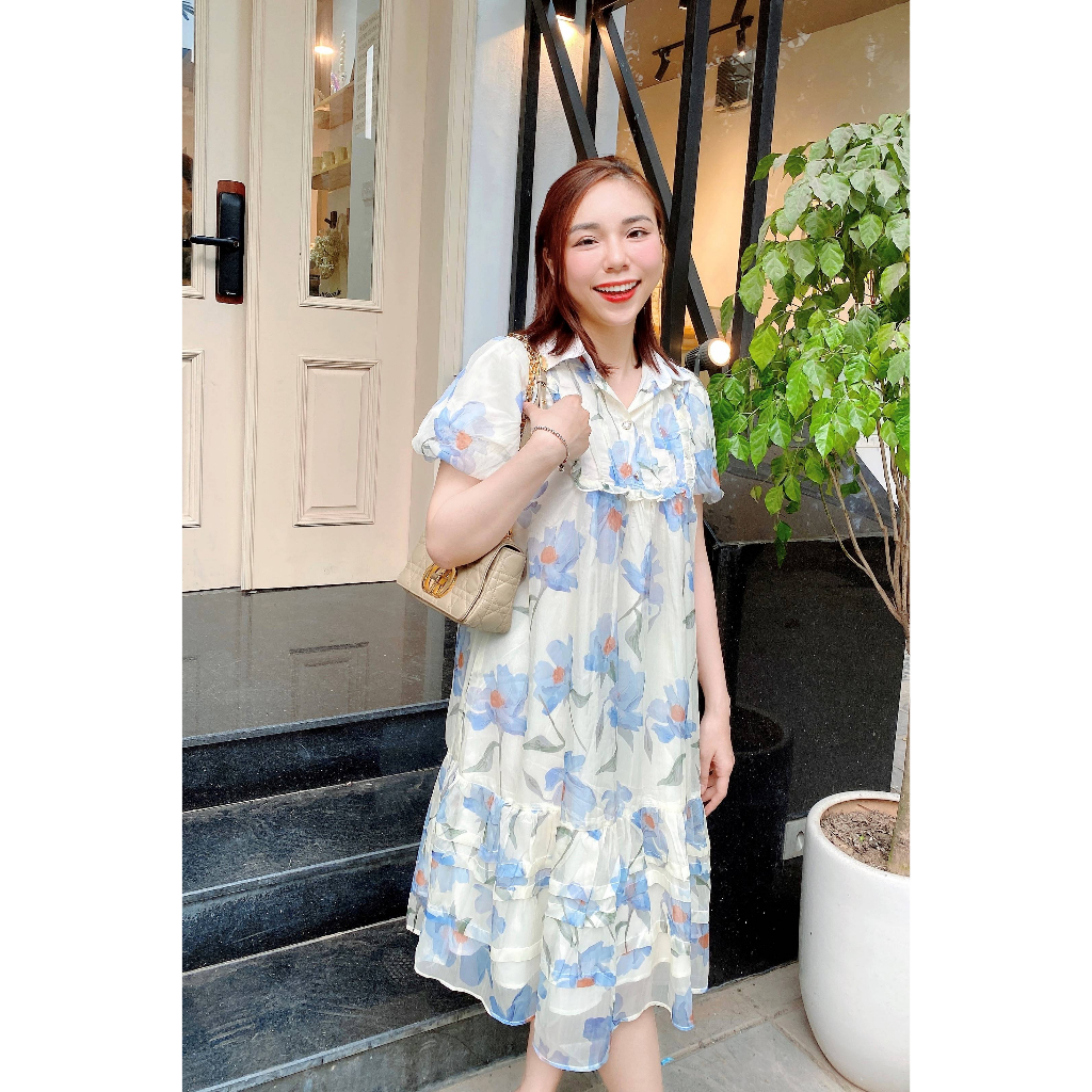 Đầm bầu đẹp Camelia, váy bầu công sở chất Tơ 2 lớp nhẹ nhàng, bay bổng và tinh tế, phù hợp cho mẹ bầu đi làm, đi chơi