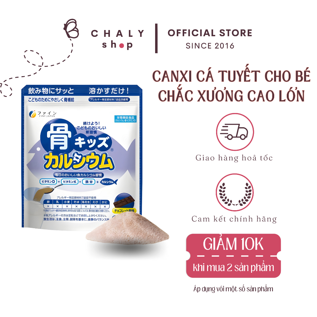 Bột canxi cá tuyết cho bé Kids Calcium Fine tăng chiều cao túi 140g của Nhật