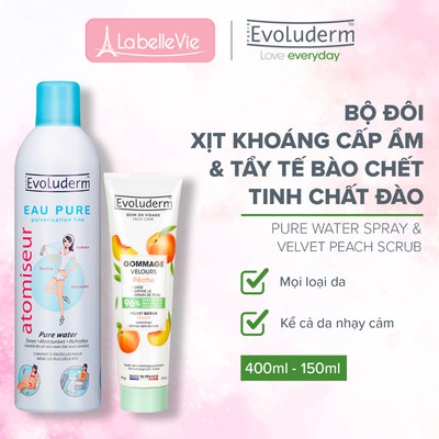 Bộ xịt khoáng tẩy tế bào chết Evoluderm tinh chất Đào cho làn da mịn màng tươi sáng 400ml