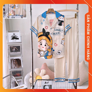 Đồ Bộ Pijama Lụa Tay Ngắn Quần Dài Freesize