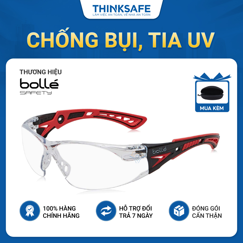 Kính bảo hộ cao cấp Bolle Rush Plus chống bụi tia UV đi đường làm việc Kính chống bụi chính hãng - THINKSAFE