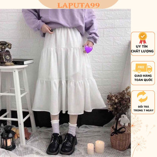 Chân váy vintage hàn quốc chân váy midi dáng dài 2 màu đen trắng freesize laputa99