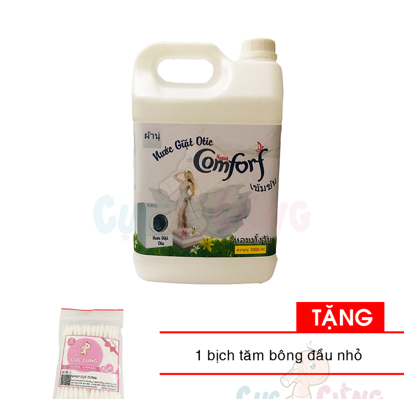 Nước giặt quần áo ComFORF Thái Lan 5L màu trắng Tặng 1 bịch tăm bông đầu nhỏ