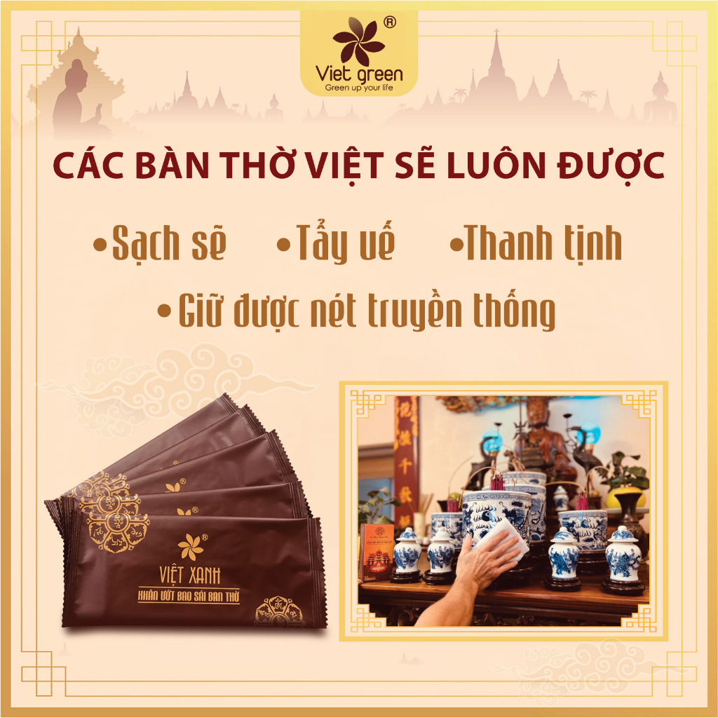 Hộp Khăn Ướt Lau Bàn Thờ VIỆT XANH  Bao Sái Ban Thờ Tiện Lợi Từ Tinh Dầu Tự Nhiên, An Toàn Sức Khoẻ