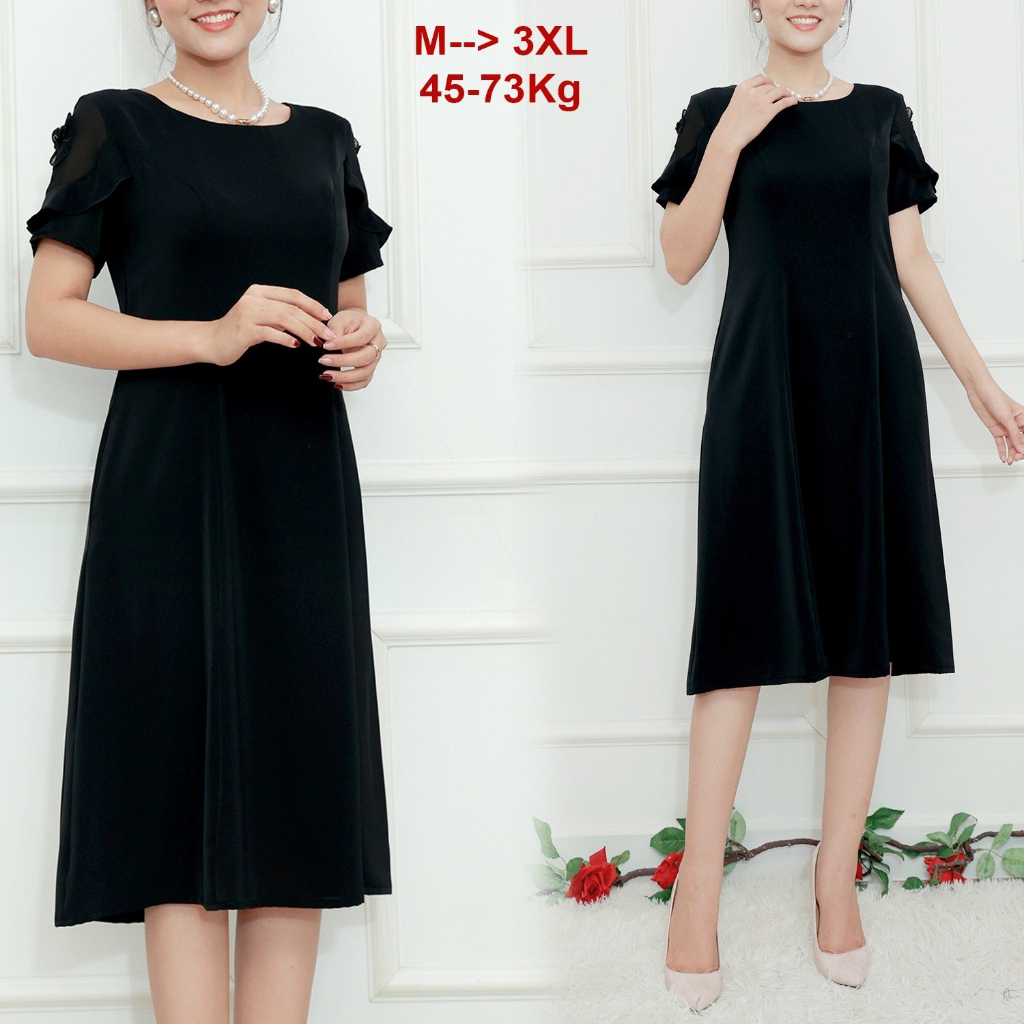 SHOPPRO - Đầm Trung Niên Cao Cấp Kiểu Đầm Suông Qua Gối Tay Ngắn Dành Tặng Mẹ U40 U50 Có Size Lớn 46-73kg 3373 3364 3365