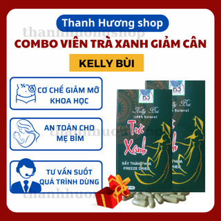 Combo 2 hộp viên uống trà xanh kelly bùi chính hãng giảm béo, sáng da, an toàn, tiện lợi 180 viên