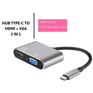 Cáp chuyển hub type c  2 in 1 USB Type-c ra 2 cổng HDMI/vga