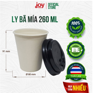 50 ly bã mía Gracz 260ml, ly dùng 1 lần đựng coffee nóng, trà đá, nước suối + Nắp Nhựa L051
