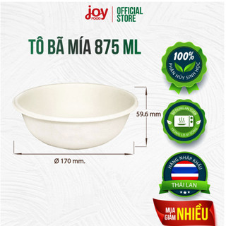 50 tô/ bát dùng 1 lần từ bã mía Gracz (Thái Lan) 875ml đựng bún, miến, cháo, phở mang đi, phân hủy sinh học + Nắp PET