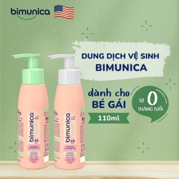Dung dịch vệ sinh BIMUNICA cao cấp dành cho bé gái từ 0 tháng tuổi hỗ trợ kháng khuẩn 110ml