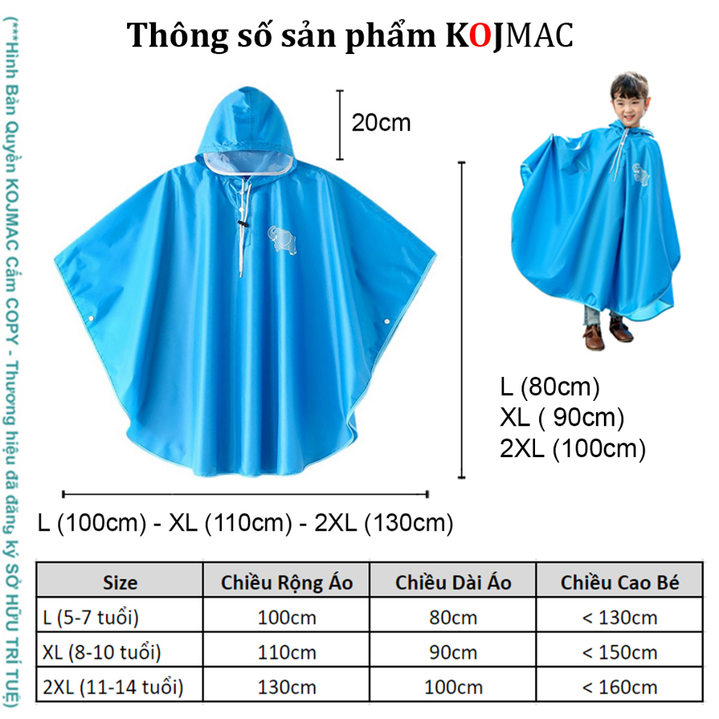 Áo Mưa Trẻ Em Bé Trai Bé Gái Hàng Nhập Khẩu Cao Cấp Kid Raincoat ( Có Túi Đựng Thời Trang Nhiều Size 2 3 4 5 6 7..tuổi )