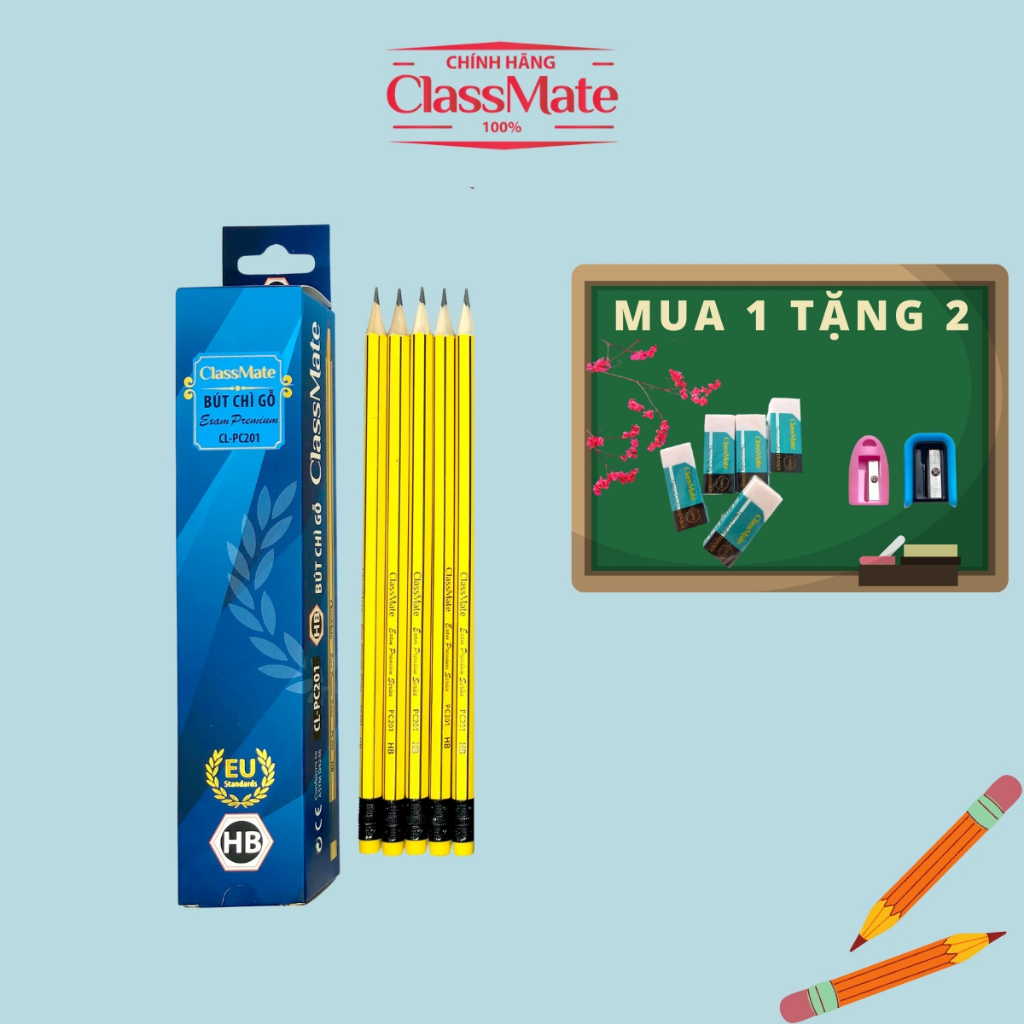 Hộp 20 Bút Chì Gỗ Có Tẩy HB CLASSMATE Nét Bút Mịn Chì Mềm Êm Tay, Dùng Cho Bé Tập Viết CL-PC201