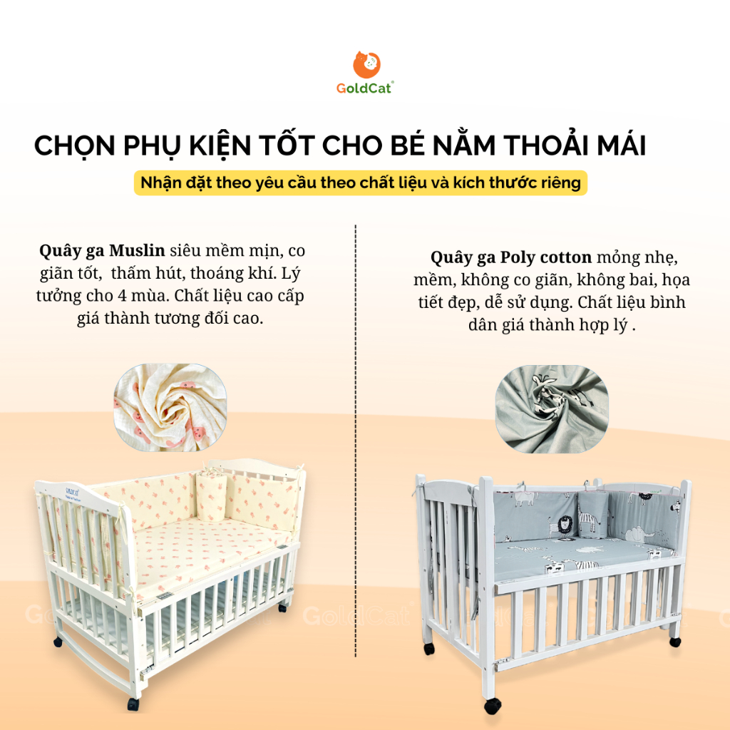 [HOT]Bộ Quây Cũi Kèm Ga Vải Bọc Đệm Cho Bé GOLDCAT QG Chất Liệu Cotton, Đa Dạng Kích Thước, Màu Sắc Ngộ Nghĩnh