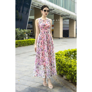 Đầm Maxi Đi Chơi Nữ My Way Không Tay Họa Tiết Hoa Hồng Cao Cấp 9MD20101
