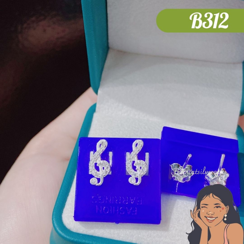 B312 Bông tai nụ khóa Sol nhỏ đính đá Bạc thật Thiên Cát s950