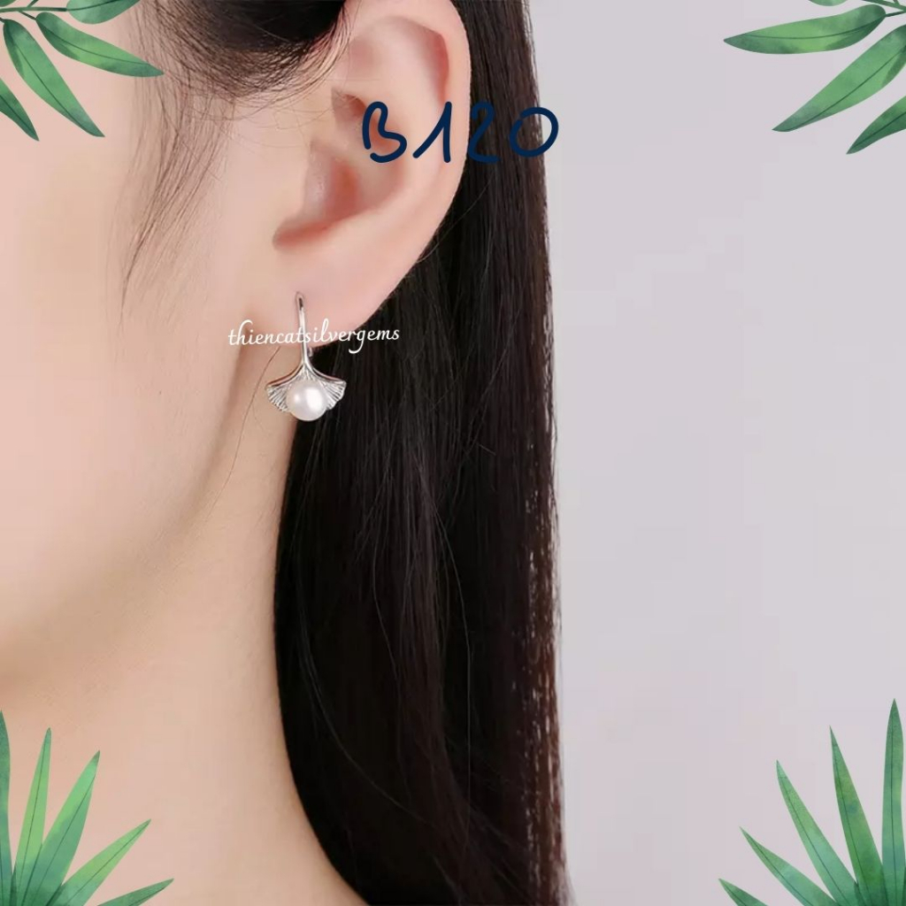 B120 Bông tai móc câu vỏ sò hột bẹt Bạc thật Thiên Cát s950