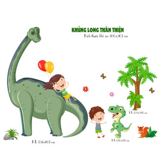 Decal dán tường trang trí khủng long thân thiện - decal24h - dán tường trẻ em