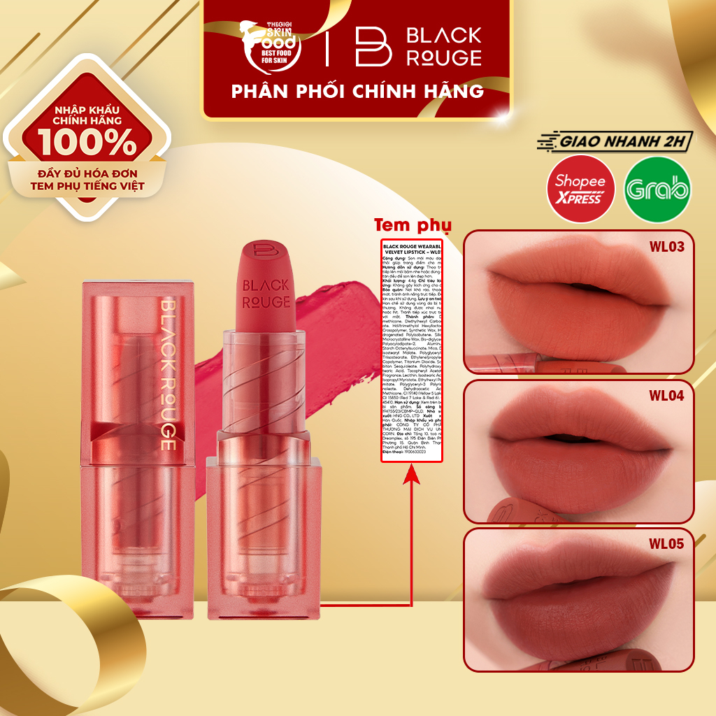 Son Thỏi Lì, Mịn Mượt Môi, Lên Màu Chuẩn Black Rouge Wearable Velvet Lipstick 4.4g