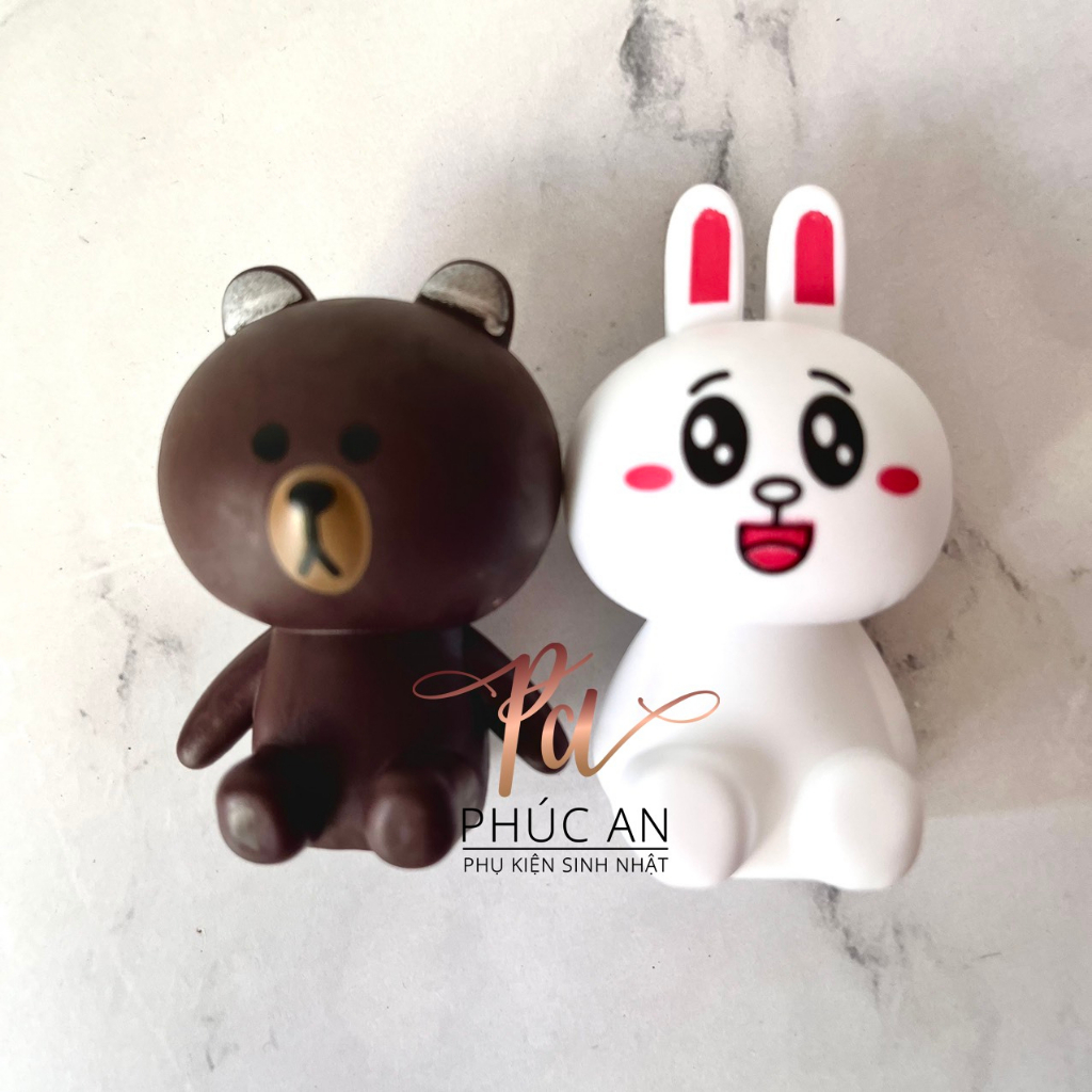 Cặp gấu nâu thỏ trắng mini dễ thương trang trí hpbd