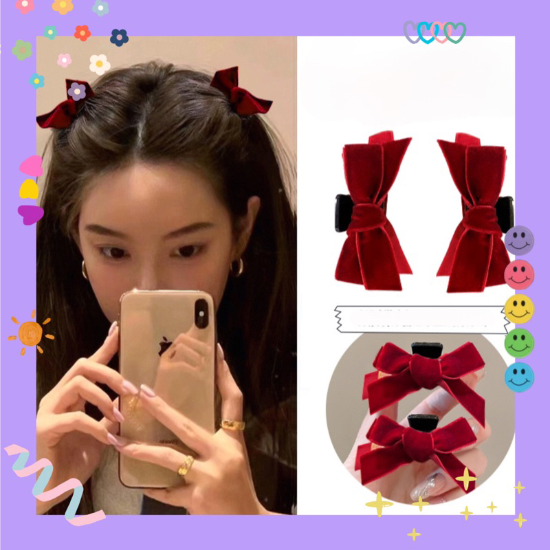 Kẹp tóc set mini Nơ nhung 🖤 đen 2 bên tóc cute