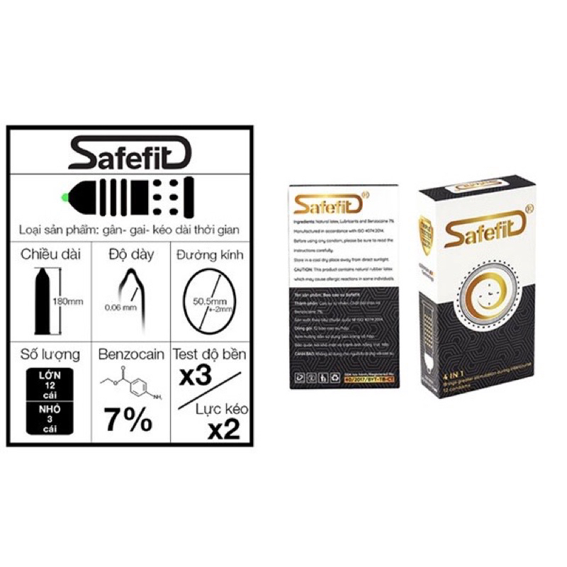 Bao cao su Safefit 4in1  gân , gai thắt kéo dài thời gian