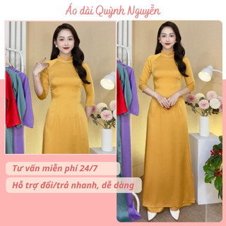 Áo dài cách tân, áo dài trơn lụa cao cấp MÃ T1 VÀNG