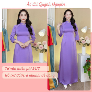 Áo dài, áo dài trơn lụa đủ size từ 40-70kg MÃ T1 TÍM