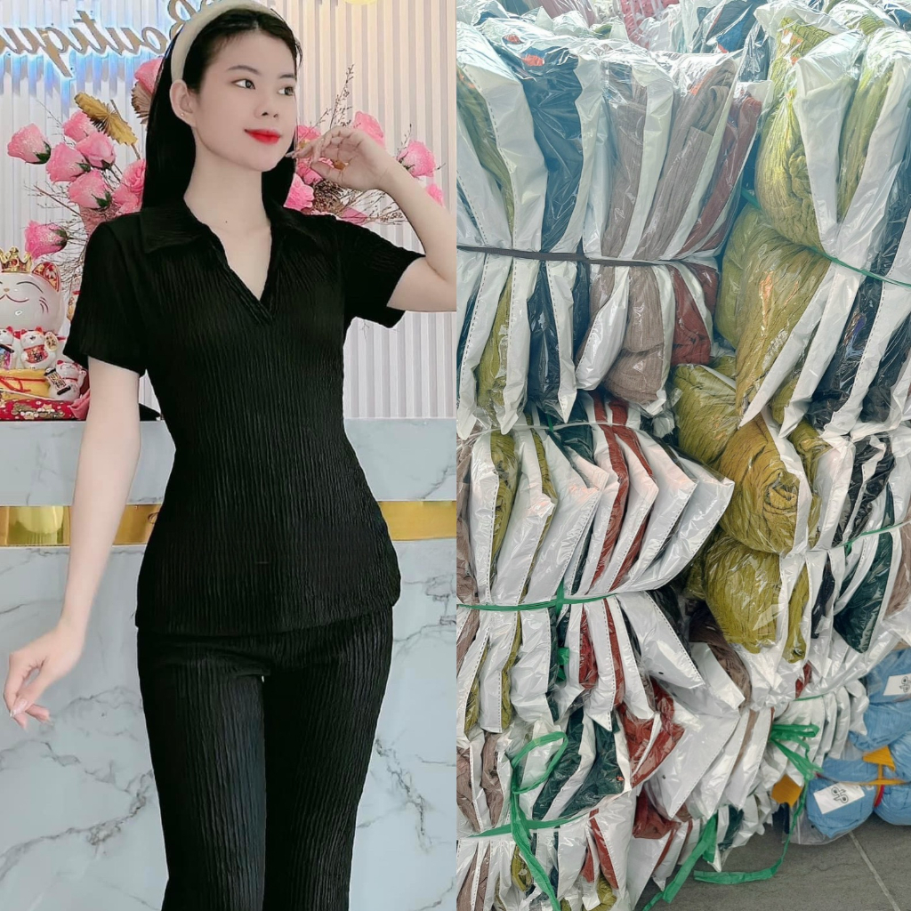 Set đồ bộ nữ đồ ngủ tay ngắn quần dài thun gân mặc ở nhà đi chơi dạo phố